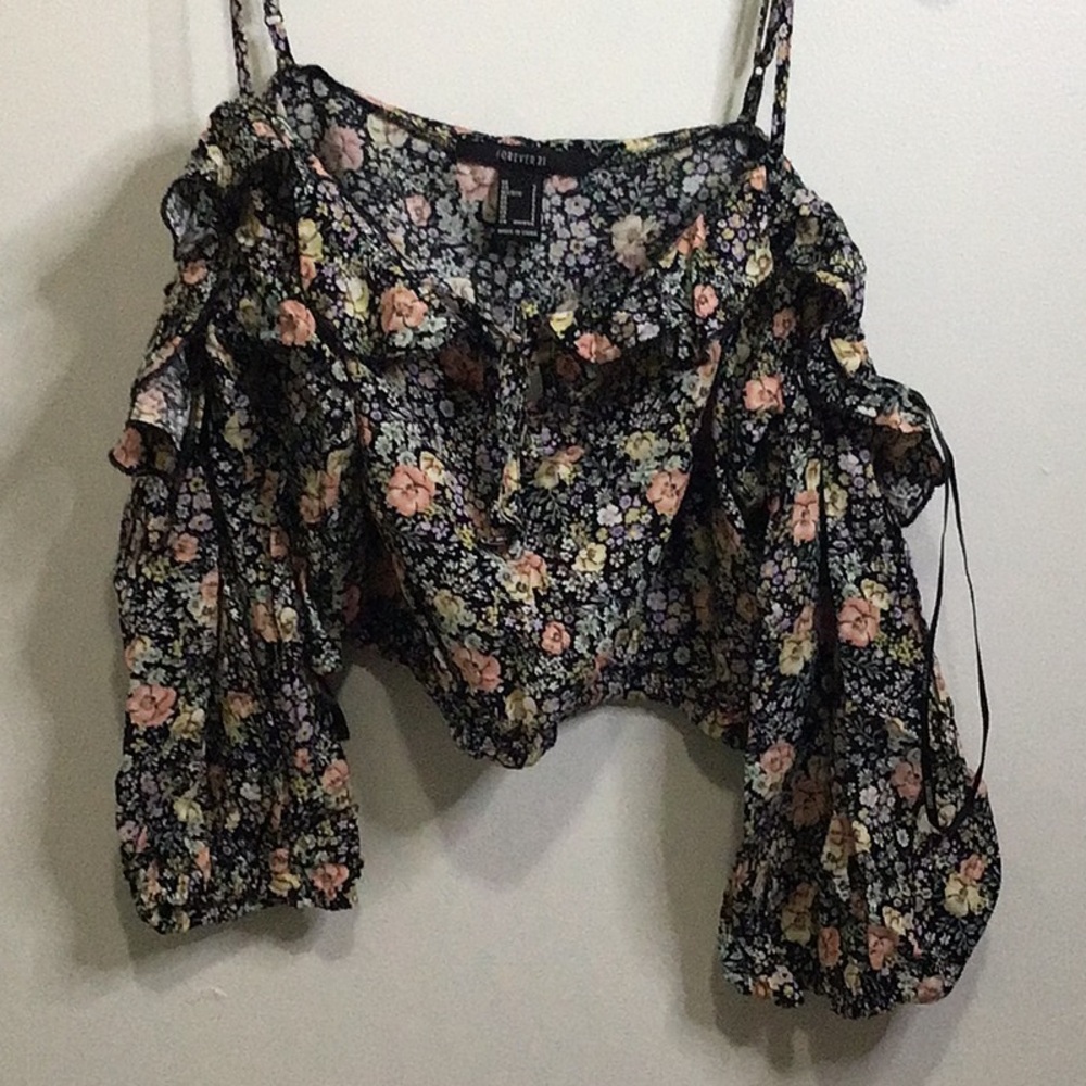 Black long sleeve top with flowers